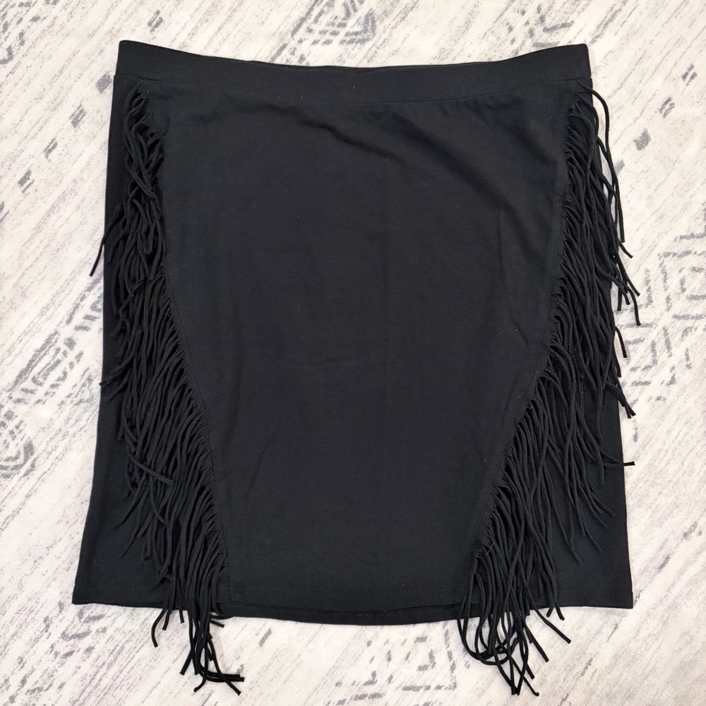 🌟2 for $10 Express Chic Black Fringe Mini Skirt Edgy Western Goth Date Night S